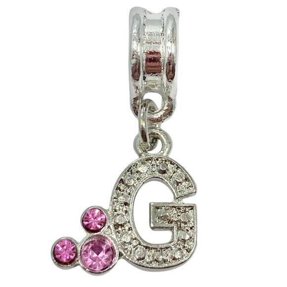 Vtg Disney Pink Crystal Mickey Mouse Ears European Slide Charm Initial Letter G - Picture 1 of 6